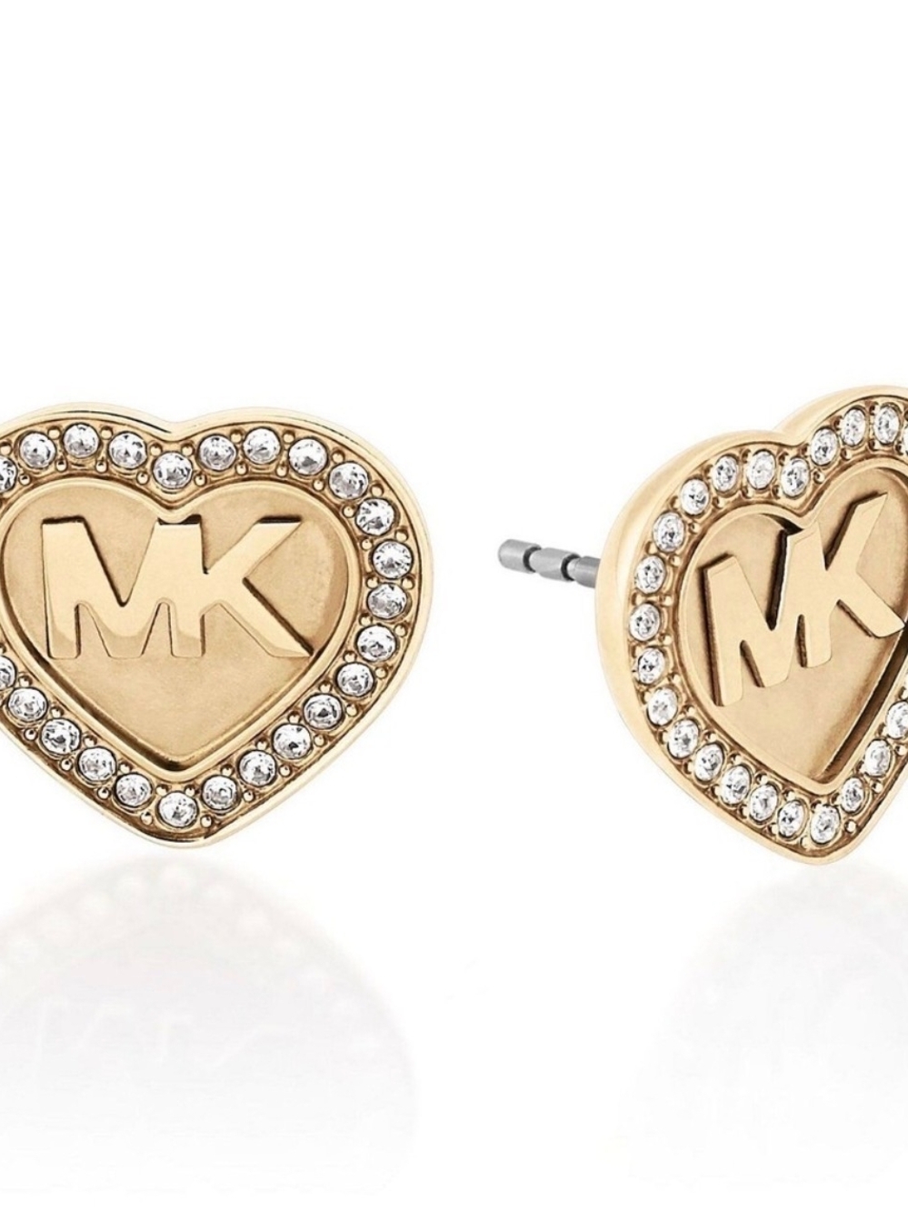 New Michael Kors Gold Heart MK Logo Crystal Halo Stud Earrings